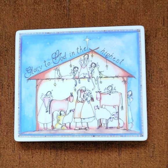 CLAIRE STONER DEMDACO POTTERY TILE "GLORY TO GOD IN THE HIGHEST" - Picture 2 of 5